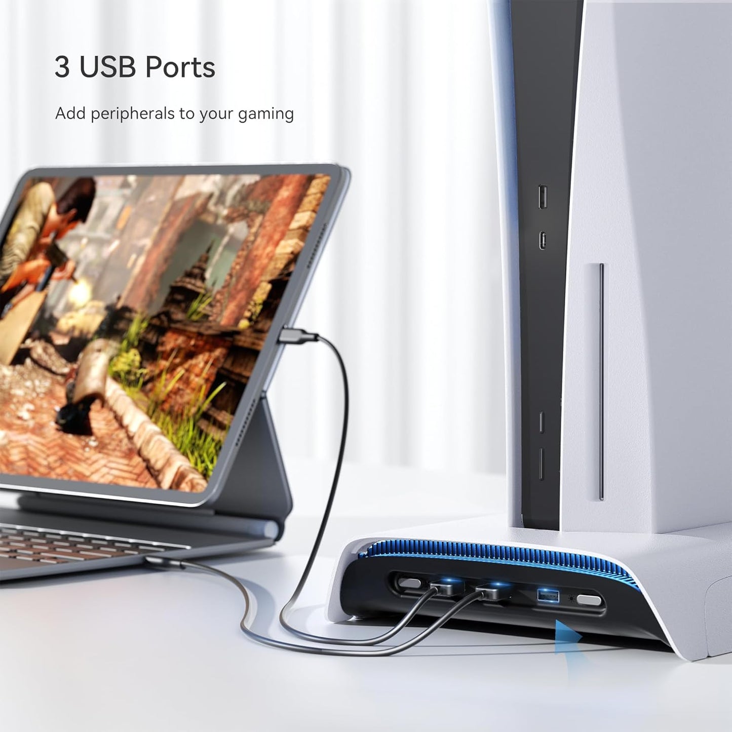 KIWIHOME PS5 Stand, Vertical Stand, Magnetic Charging Version, PS5 Peripheral Devices, RGB Effect, 2 Controllers, Charging Stand, 3 USB Ports, PS5, Cooling Fan, PS5, Stand, Vertical, Compatible with
