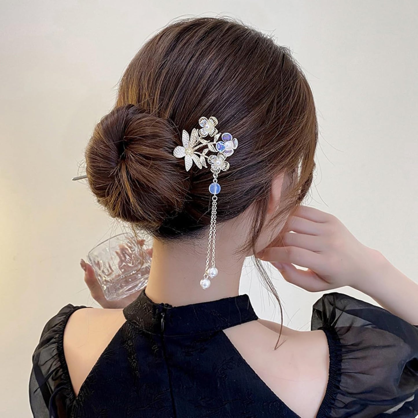 EZ PEACH Cherry Blossom Flower Pearl Hairpin Hair Clip Bangs Hair Closure Kimono Kimono Hair Accessory (Flower 01)