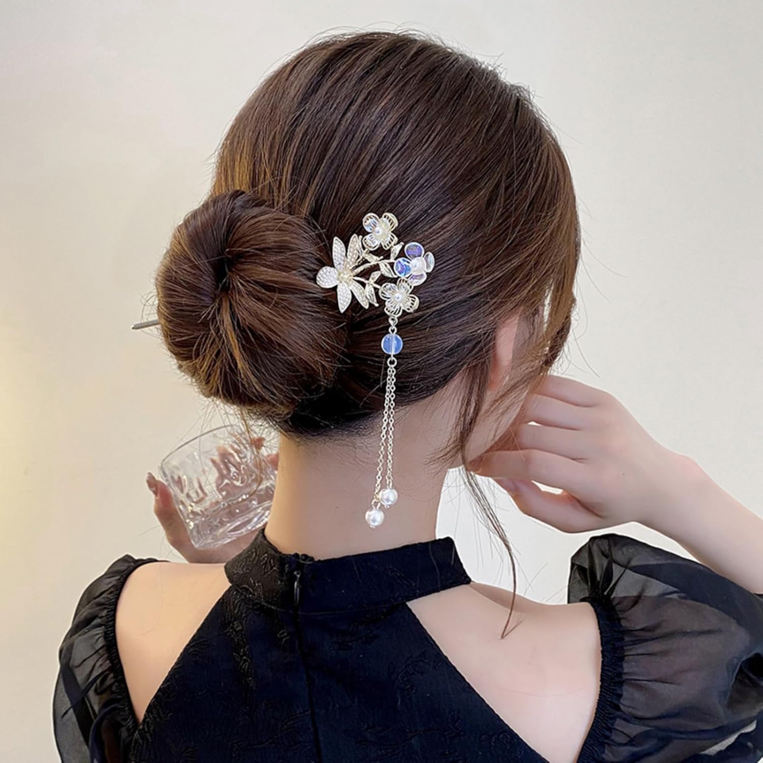 EZ PEACH Cherry Blossom Flower Pearl Hairpin Hair Clip Bangs Hair Closure Kimono Kimono Hair Accessory (Flower 01)