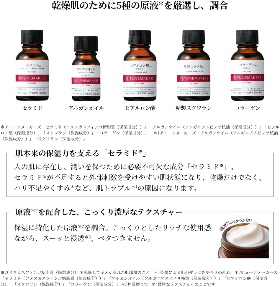 TUNEMAKERS 1.8 oz (50 g) Facial Moisturizing Cream, 1.8 oz (50 g), Ceramide Cream, Argan Oil, Hyaluronic Acid, Dry Skin, Sensitive Skin