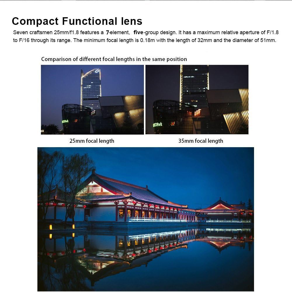7artisans 25mm F1.8 Manual Focus Prime Fixed Lens for Canon Eos-M Mount M1 M2 M3 M5 M6 M10 (Black)