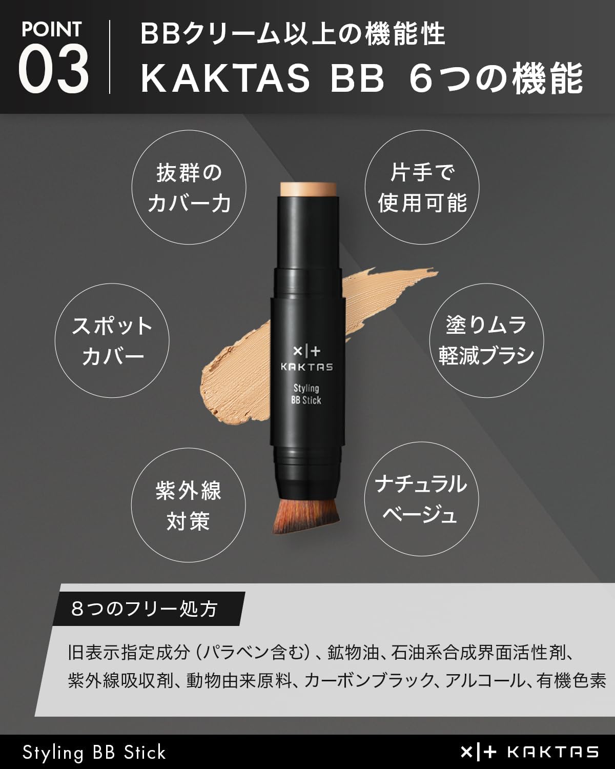 BB Stick Brush, Natural Beige, Blue Beard, Pores, Acne, Dark Stains UV Light, Men's, BB Cream, Foundation, UV Scattering, Sebum Adsorption Powder, Non-Chemical BB