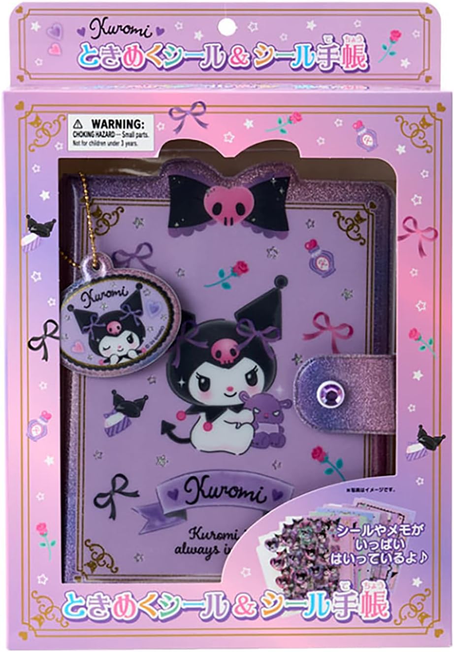 Sanrio 913952 Kuromi Storage Charm Attached Sticker Pad with Peel-off Slider Case, Heartfelt Note