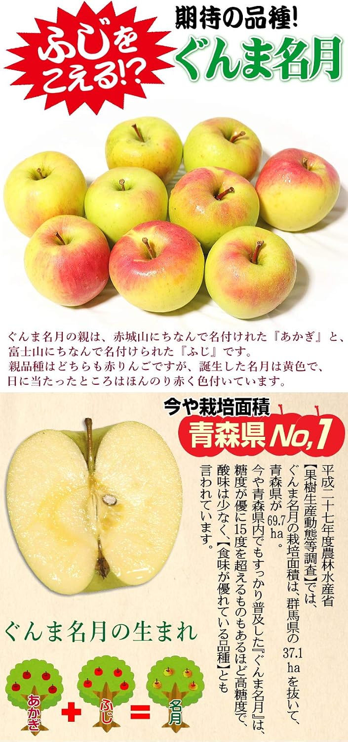 Aomori Prefecture, Rookie Shop, 6.6 lbs (3 kg) Box, Gumma Nazetsuki Apples, For Home Use, 6.6 lbs (3 kg) Box of Aomori Prefecture, Various Large and Large