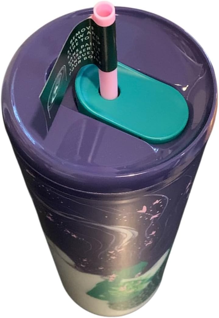 Starbucks Siren Mermaid Pearlescent Purple Venti - Vaso de doble pared con tapa para popote o sorbo 24 onzas