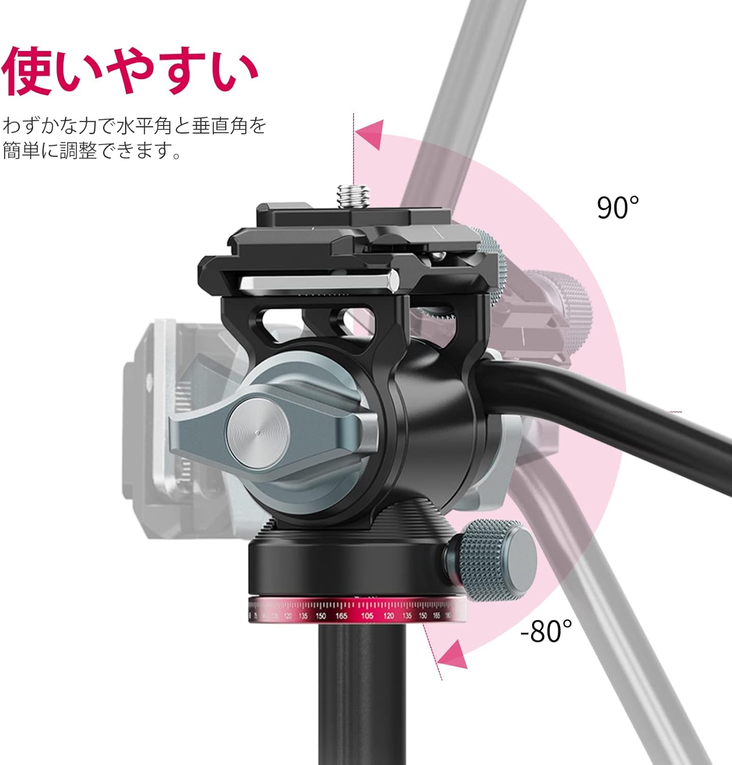 Ulanzi U-190 Video Head Fluid Head Freedom Head 2-Way Small Camera Head with 1/4" and 3/8" Screws, Pitch, 90°/-80° and Horizontal 360° Adjustable, Load Capacity 10kg Aluminum Alloy, with Removable