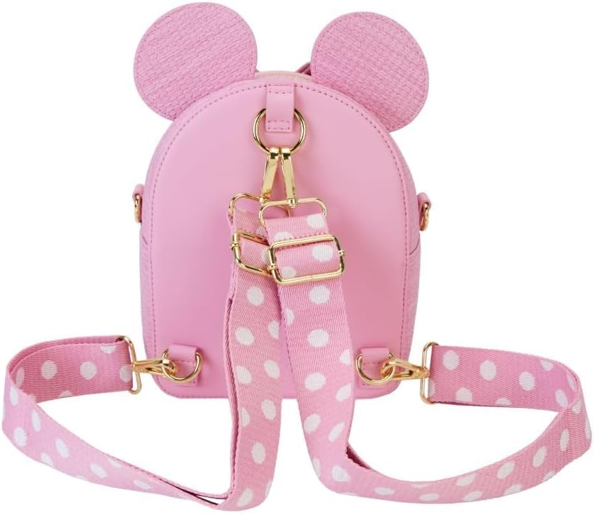 Loungefly Mini Backpack and Shoulder Bag Transformable Fabric with Minnie Disney, Pink, Cabrio, Pink