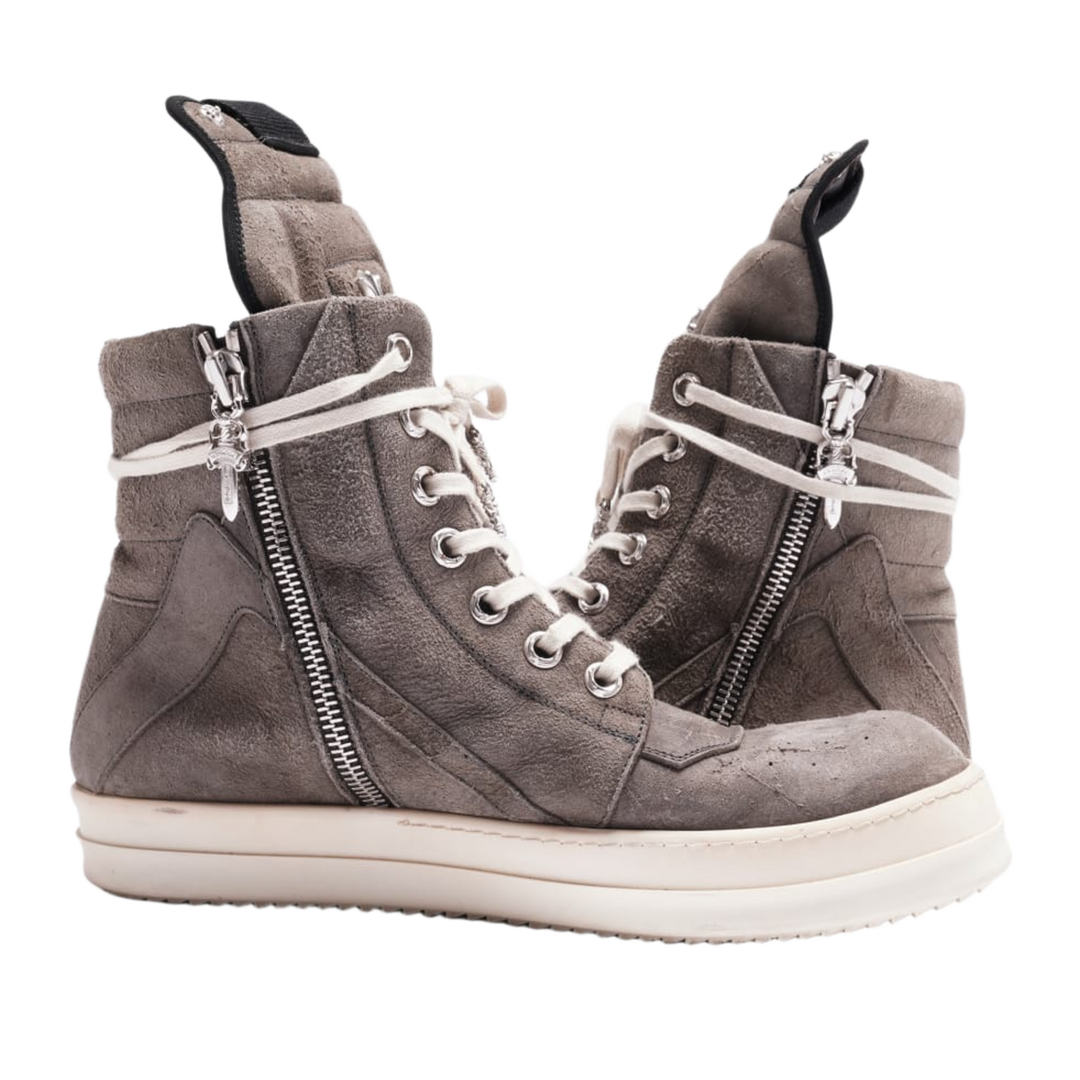 CHROME HEARTS X RICK OWENS 'GREY' SUEDE GEOBASKET SNEAKERS