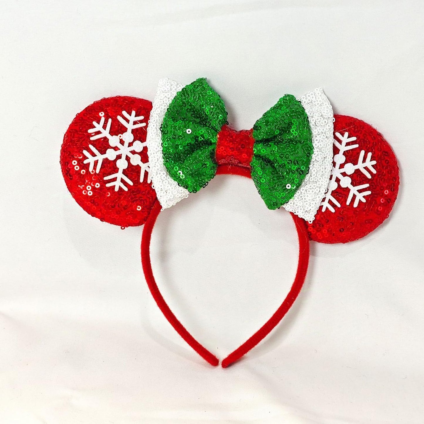 Pink Minnie Ears Headband Hair Band for Women Girls Fashion Design (Red Christmas Flake)