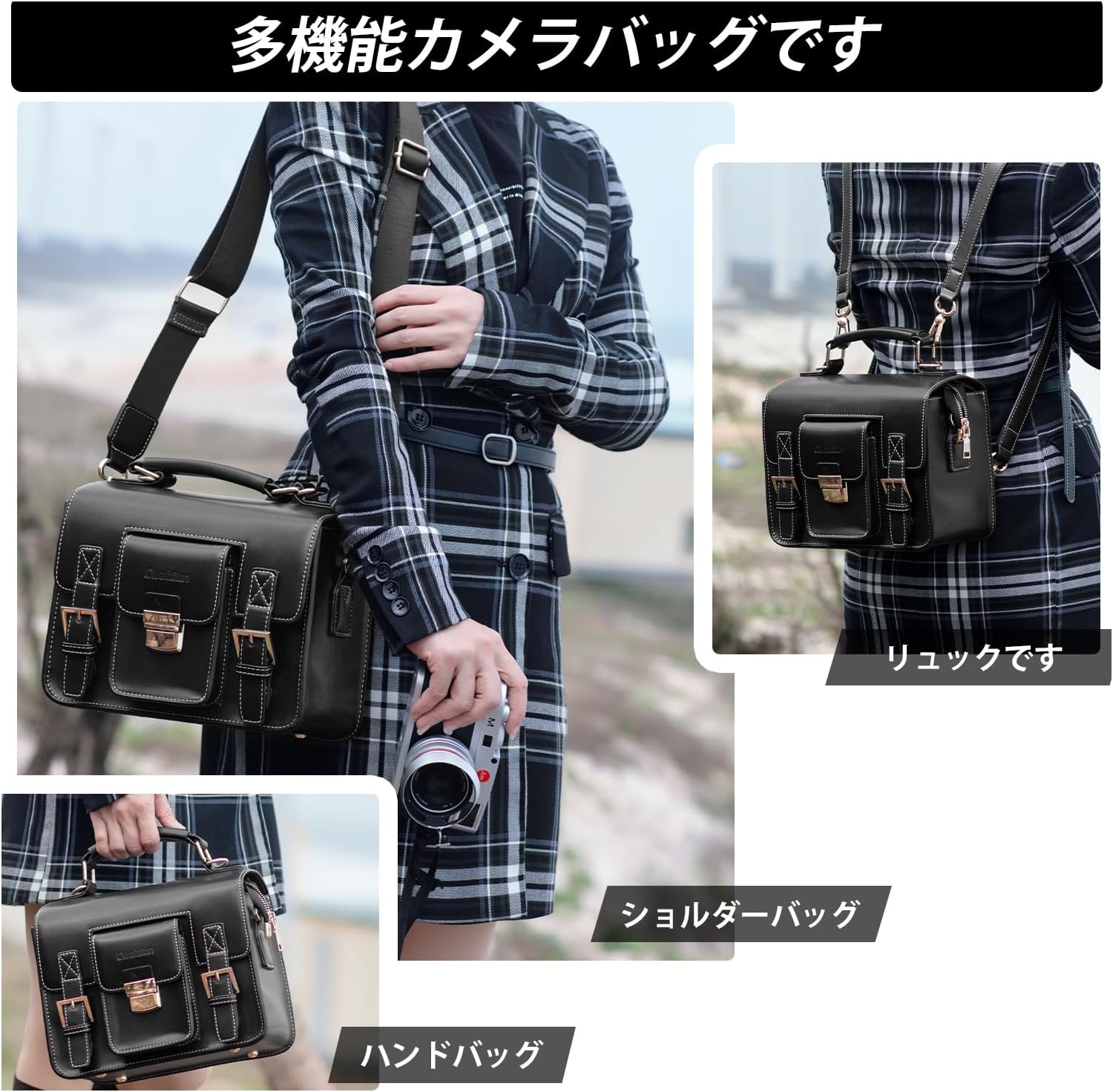 Cwatcun Camera Bag Backpack British Style SLR Camera Bag Travel Photography Bag Canon, Nikon, Sony, Fuji DSLR / Mirrorless Camera, Lens and Accessories (Black, S), black, Chinese