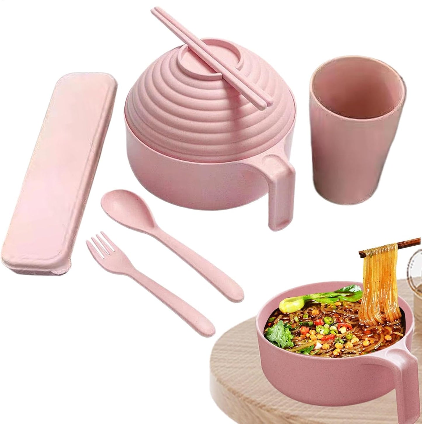 Ramen Bowl Set - Instant Noodle Bowl Set, Ramen Bowl Set, Ramen Instant Noodle Bowl with Handle and Lid for Ramen, Pho, Udon, Soba, Asian Cuisine - 6.1x2.76 Inches