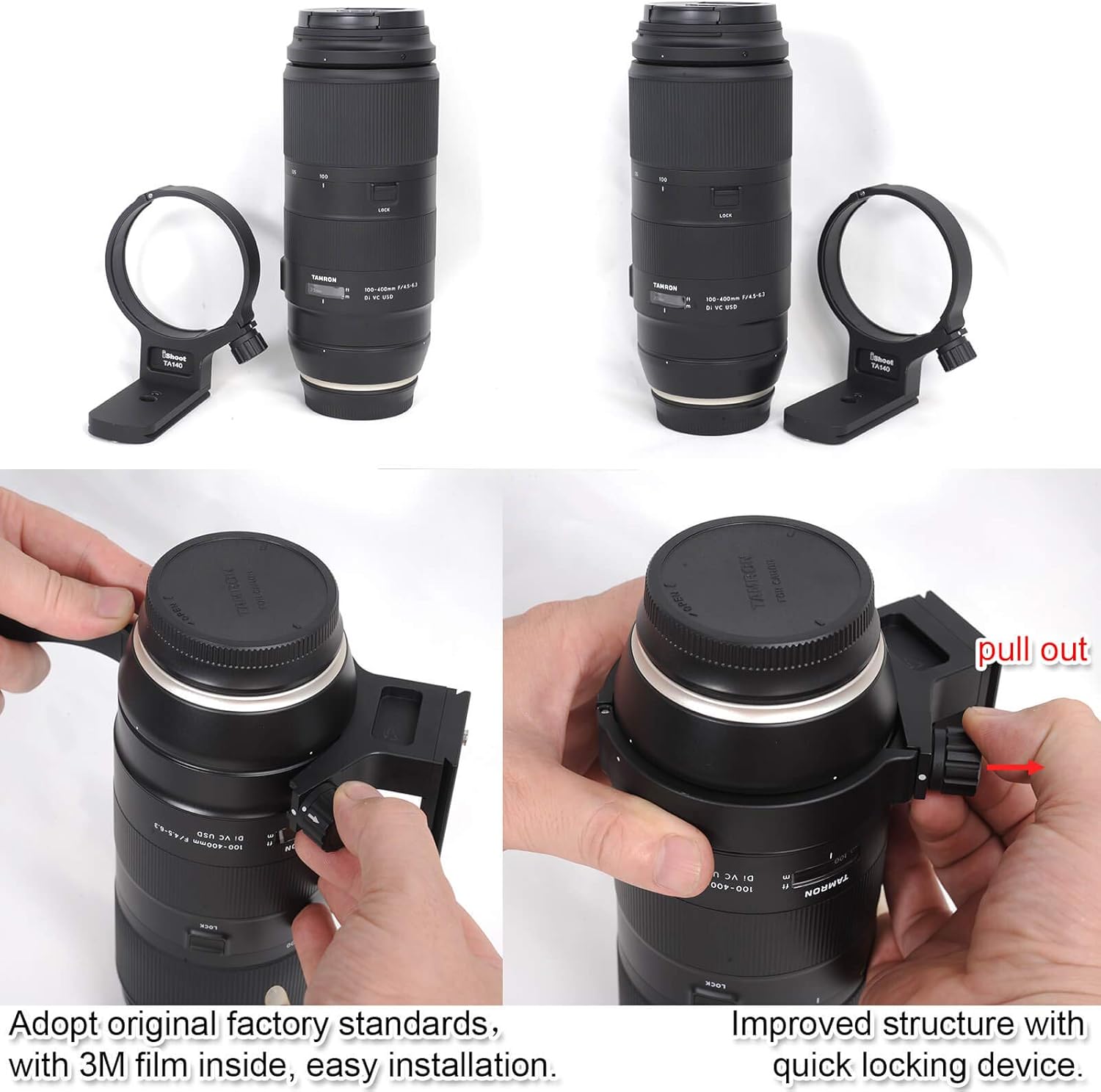 iShoot Metal Ring Tripod, Lens Support, Tripod Mount Ring for Tamron 100-400mm F/4.5-6.3 Di VC USD Telephoto Lens Model A035 (for Canon AFA035C-700, Nikon AFA035N-700), Bottom is Quick Release Plate