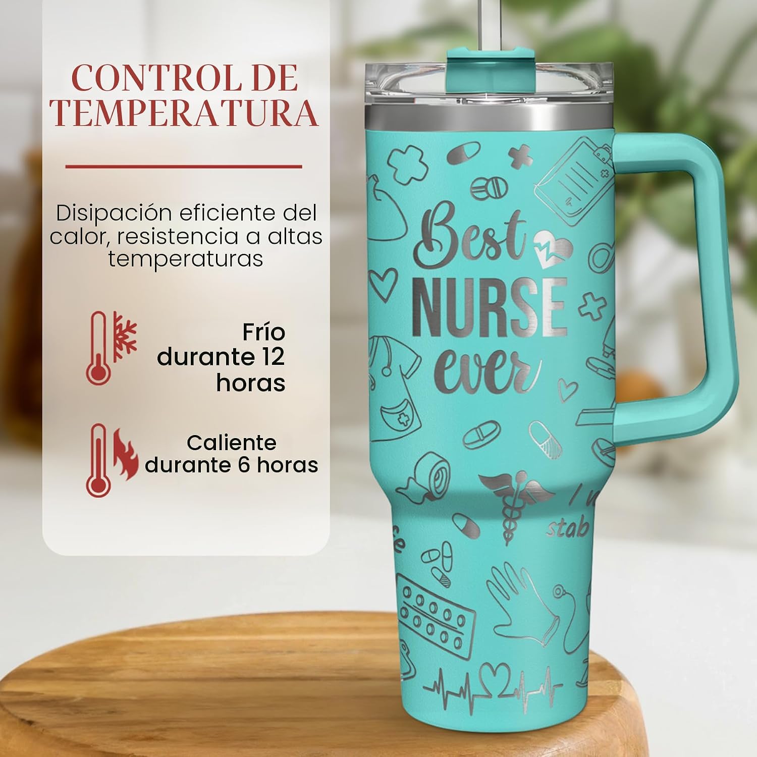 Regalos de enfermera para mujeres, vaso de enfermera con asa, taza de café de acero inoxidable de 40 onzas con tapa con pajilla, regalo de enfermería para enfermeras, regalo de agradecimiento para