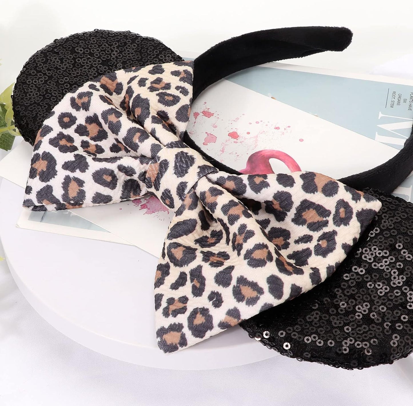 AQOKKA Mouse Ears Headband with Bow and Minnie Ears Hair Accessories for Women Girls Birthday Party Decoration