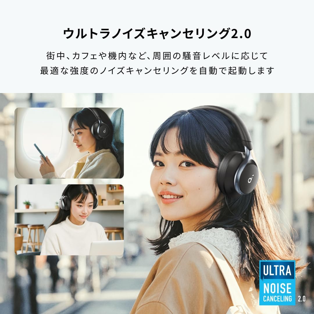Anker Soundcore Space One (Bluetooth 5.3 Wireless Headphones) Ultra Noise Cancelling 2.0 / Up to 55 Hours Music Playback / LDAC / High Resolution Support (Wireless/Wired), Multi-Point Compatible