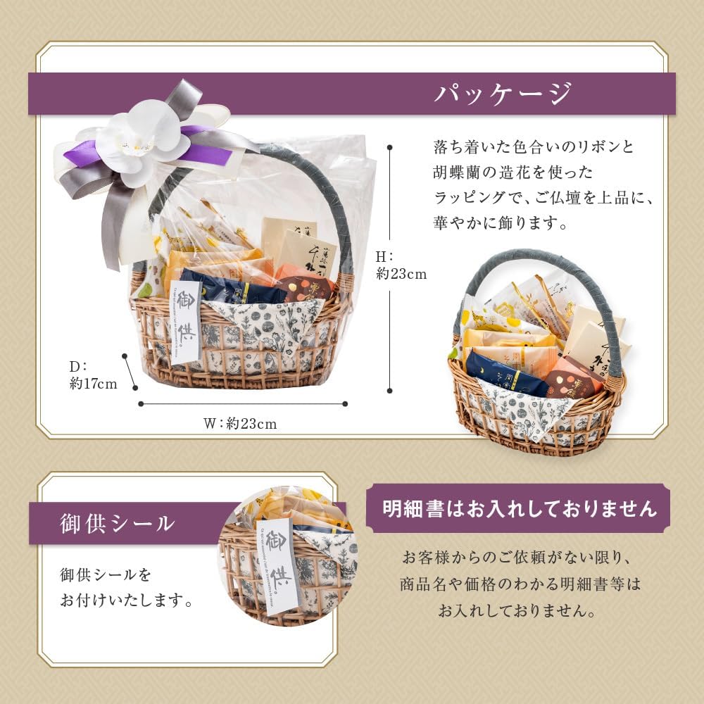 10 Piece Basket Assortment with Bag for Confectionery with Seal for Japanese Sweets, Baked Sweets, Imperial Services, Buddhist Services, Obon Buddhist Services, Bon Festivals, Gobutsu-zen Sweets