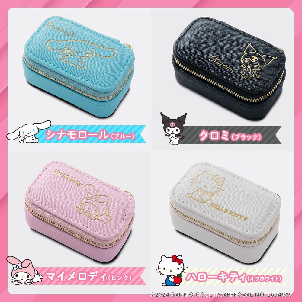 L'a Poume Sanrio Jewelry Case Accessory Ring Ring Small Mini Pouch Portable Portable Travel Cinnamon Roll Chromi My Melody Hello Kitty (Chrome Black))