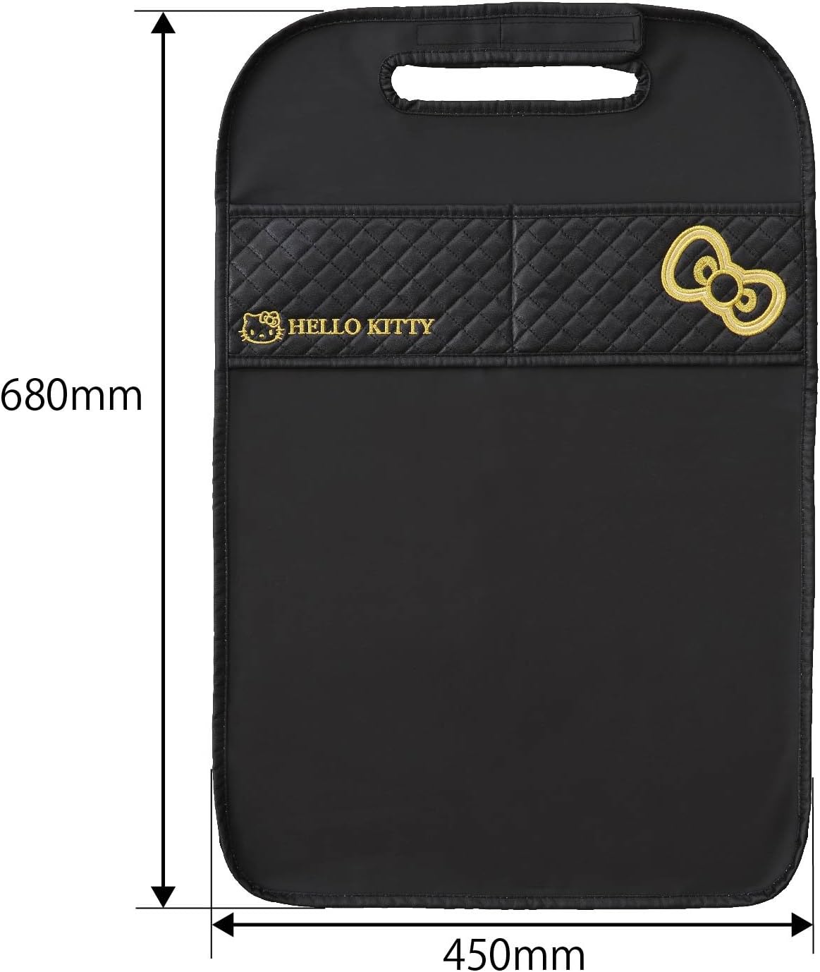 Seiwa Hello Kitty KT514 Car Kick Guard, Seat Stain Prevention, Storage Pocket, Rear Seat, Black & Gold Hello Kitty