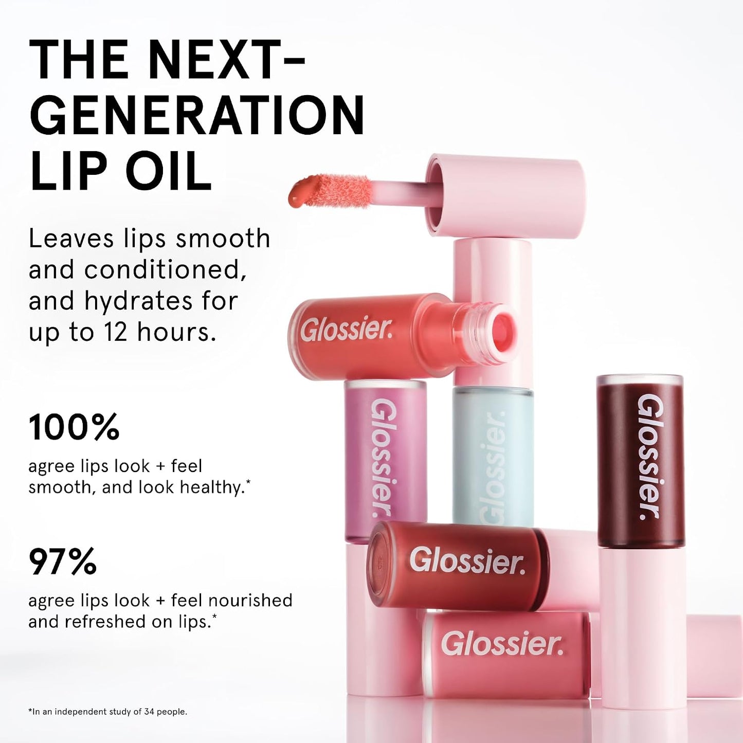 Glossier Lip Glaze - Hydrating Lip Oil Cream, Tinted High-Shine Finish + Apricot, Raspberry, Shea Butter & Menthol Cooling - Lightweight, Up to 12Hr Hydration - Icy, Clear Blue, 8 ml.