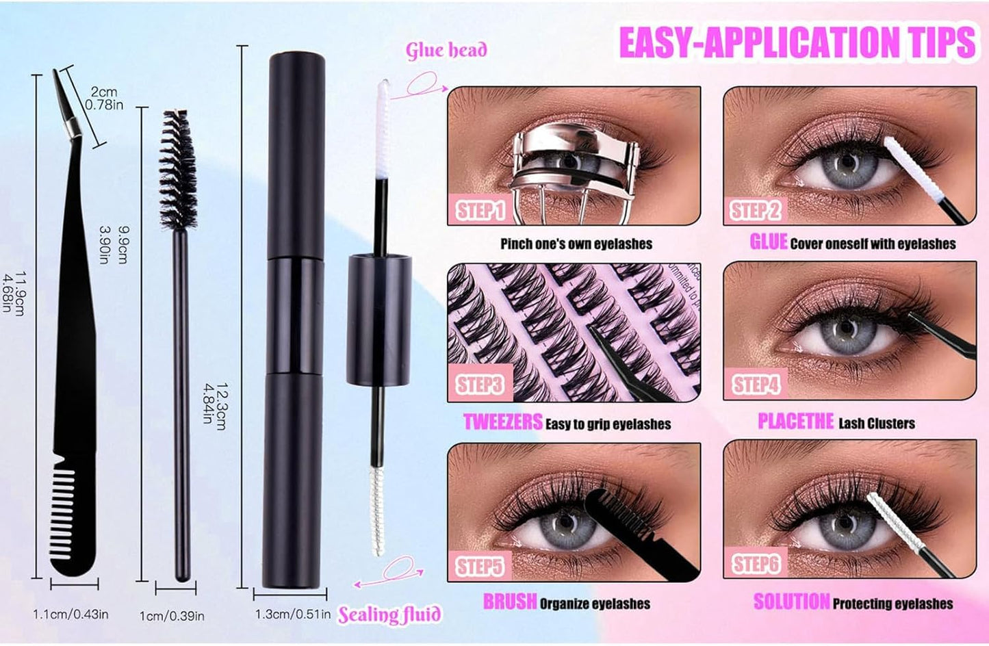 Eyelash Extension Kit, 150 PCS 30D+40D Mix Lash Clusters False Eyelashes with Lash Bond and Seal for DIY Lash Extension Kit (Pink,A)