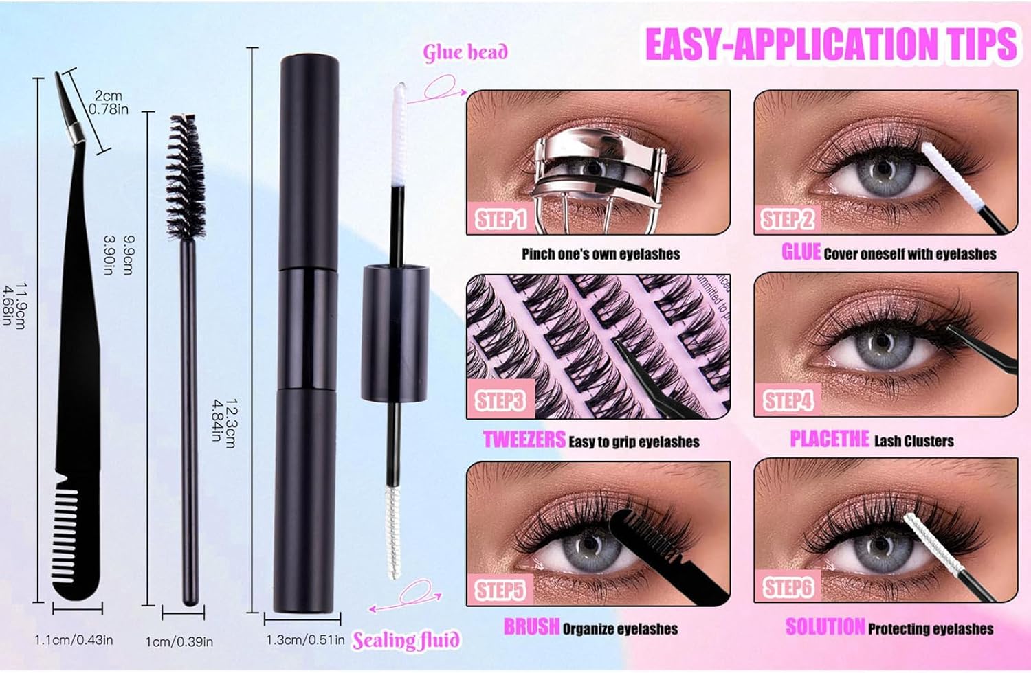 Eyelash Extension Kit, 150 PCS 30D+40D Mix Lash Clusters False Eyelashes with Lash Bond and Seal for DIY Lash Extension Kit (Pink,A)