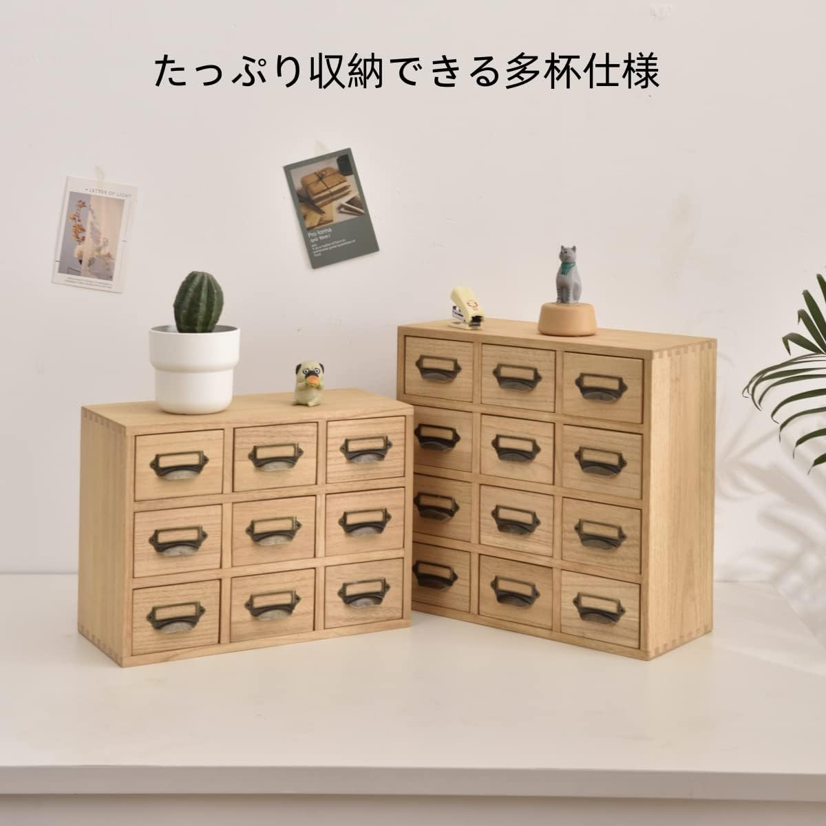 KIRIGEN TQ-12CG-NA Wooden Drawer-Style Chest, Drawer, Tabletop Chest, 4 Tiers, 12 Cups, Ant Structure, Natural
