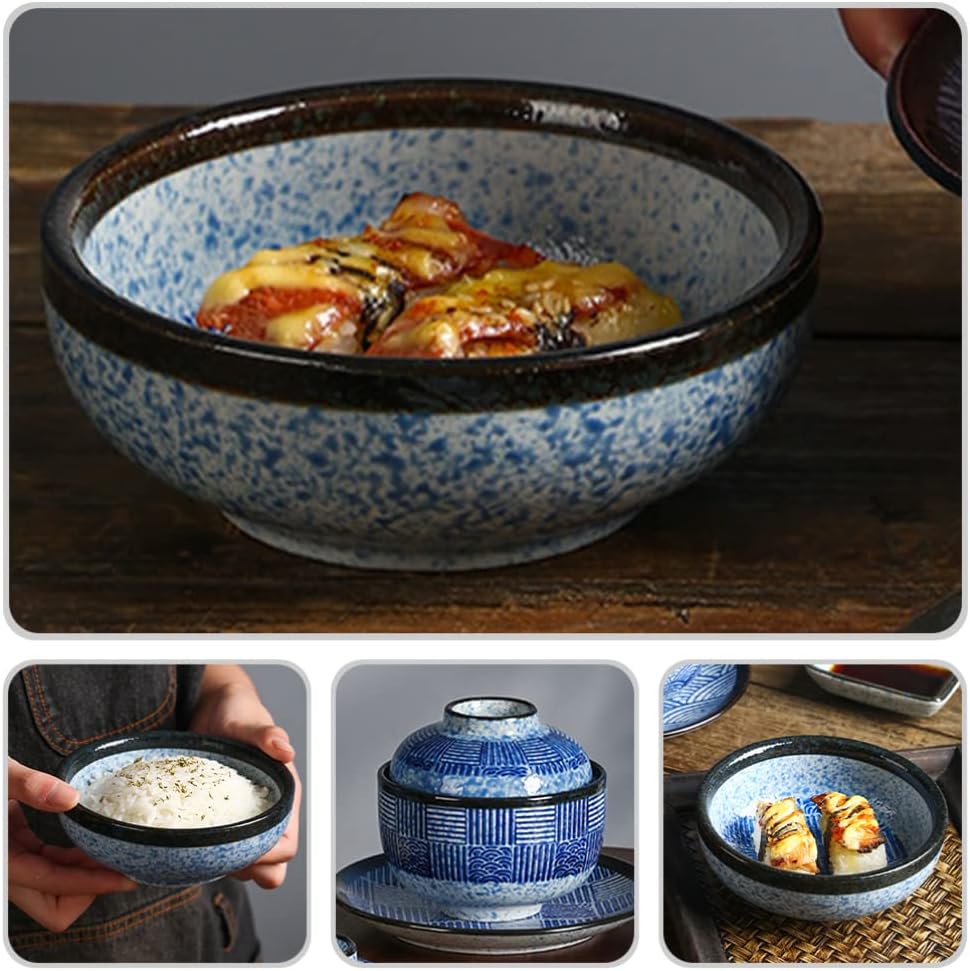 Ceramic Bowl, Ramen Bowl, Instant Ramen Bowl, Rice Bowl, Porcelain Soup Bowl for Udon, Asian Noodle A (Color: As Shown 2)