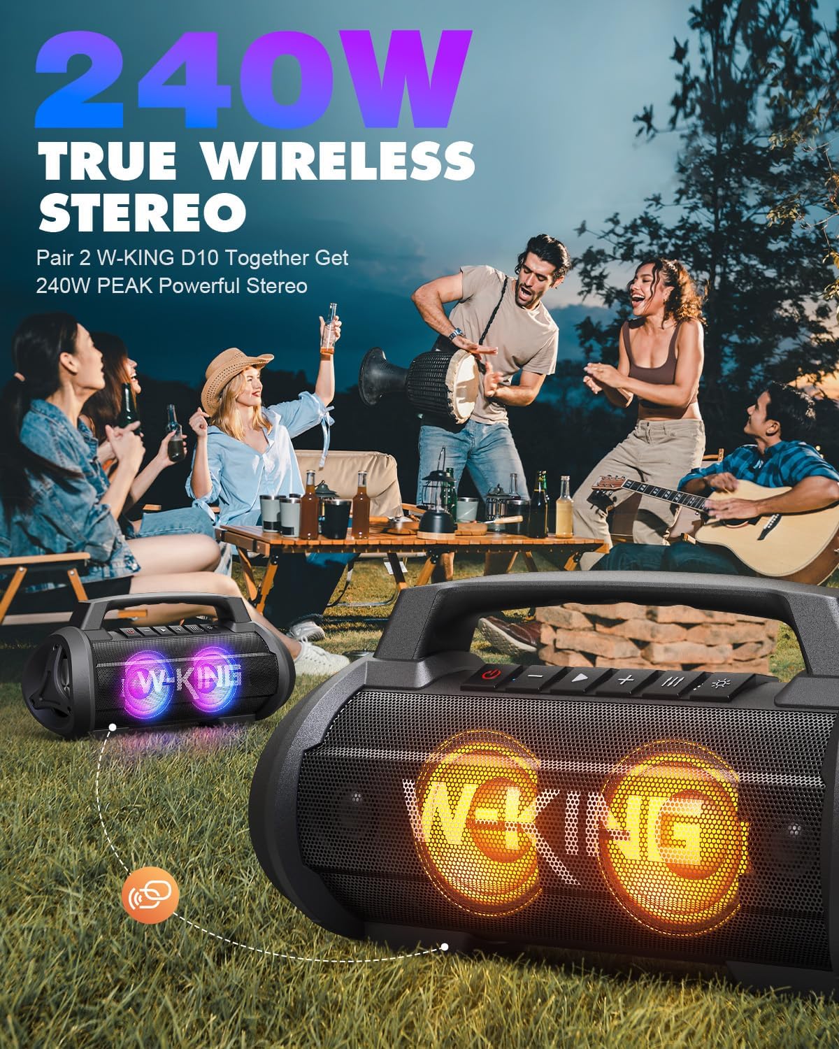 70 W (120 W Peak) Speaker, Bluetooth, IPX6 Waterproof, Dustproof, Wireless Speaker, Loud Volume, W-KING Portable Speaker Stereo (Party Light, Mic Port, 42 Hours Continuous Playback, Enhanced Bass