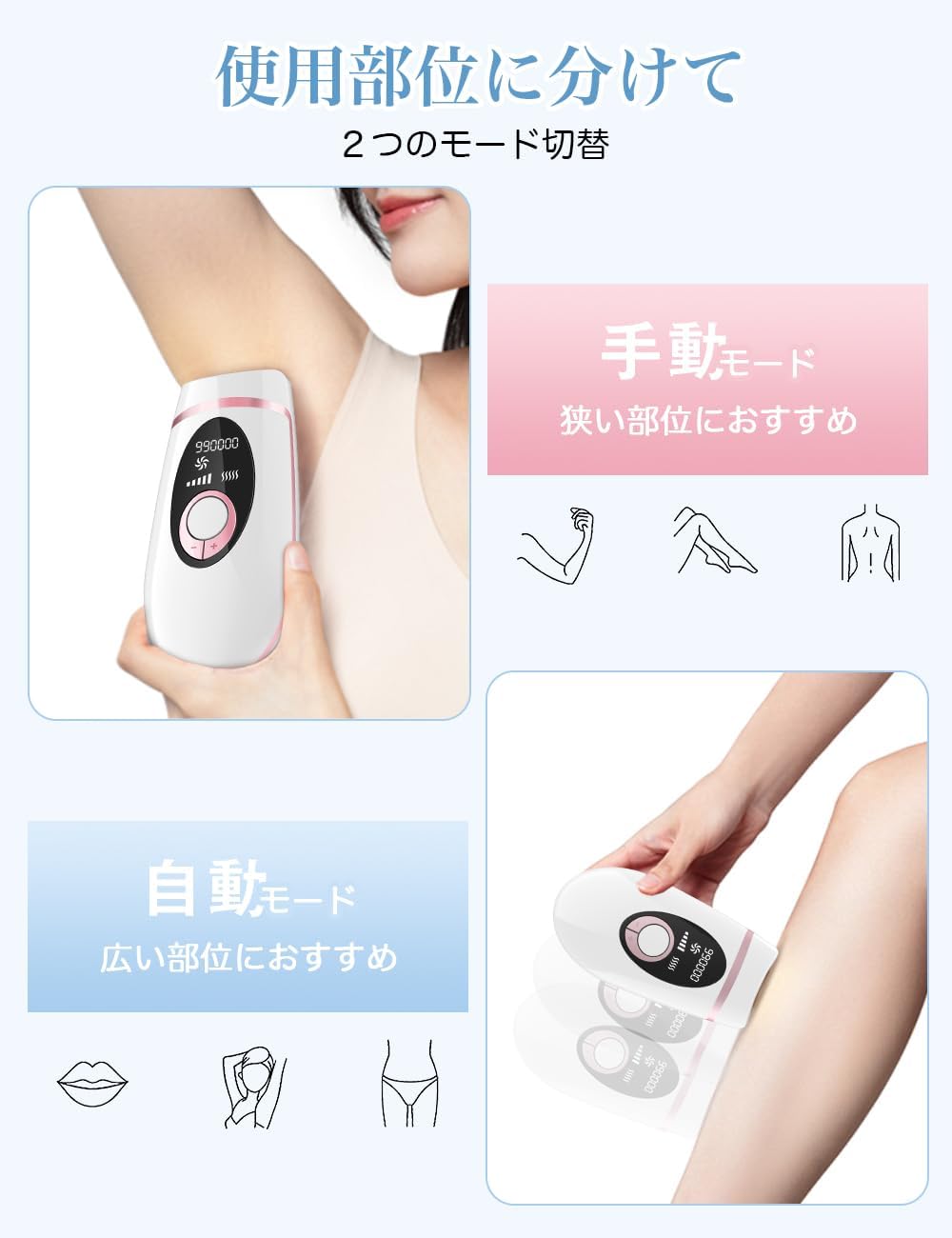 Epilator Salon Grade IPL Light Epilator, Large Epilator, 990,000 Rounds Adjustable, 5 Levels, Manual/Automatic, Women's, Men's, Beard, Face, Armpits, Whole Body, Unisex, Household Epilator, Small,