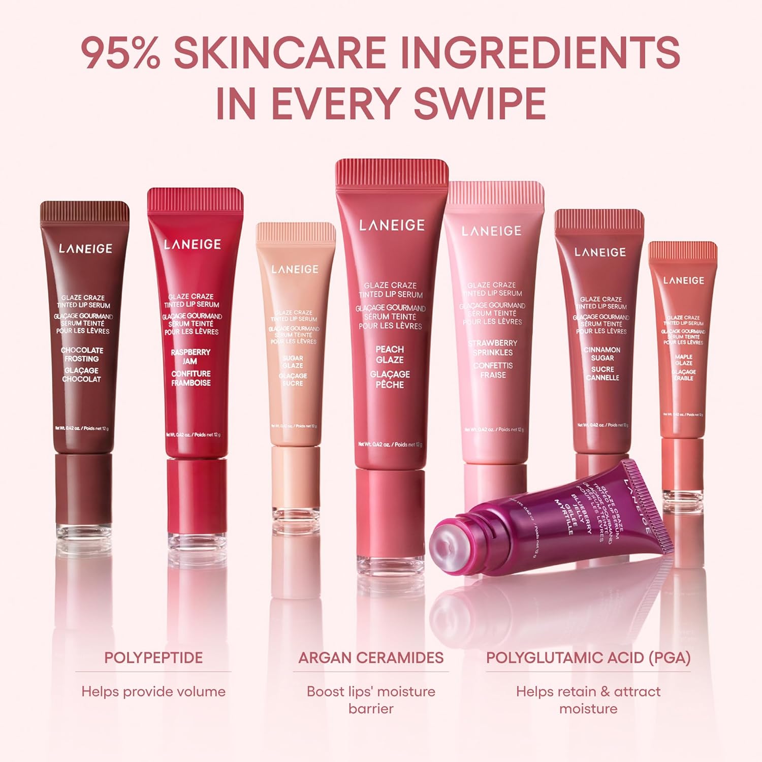 LANEIGE Glaze Craze Tinted Lip Serum: Hydrating, Lip Barrier-Boosting, Softening Lip Serum Treatment for Glossy & Buildable Shine, Nourished Lips with Plumping Polypeptides | Korean Skin Care