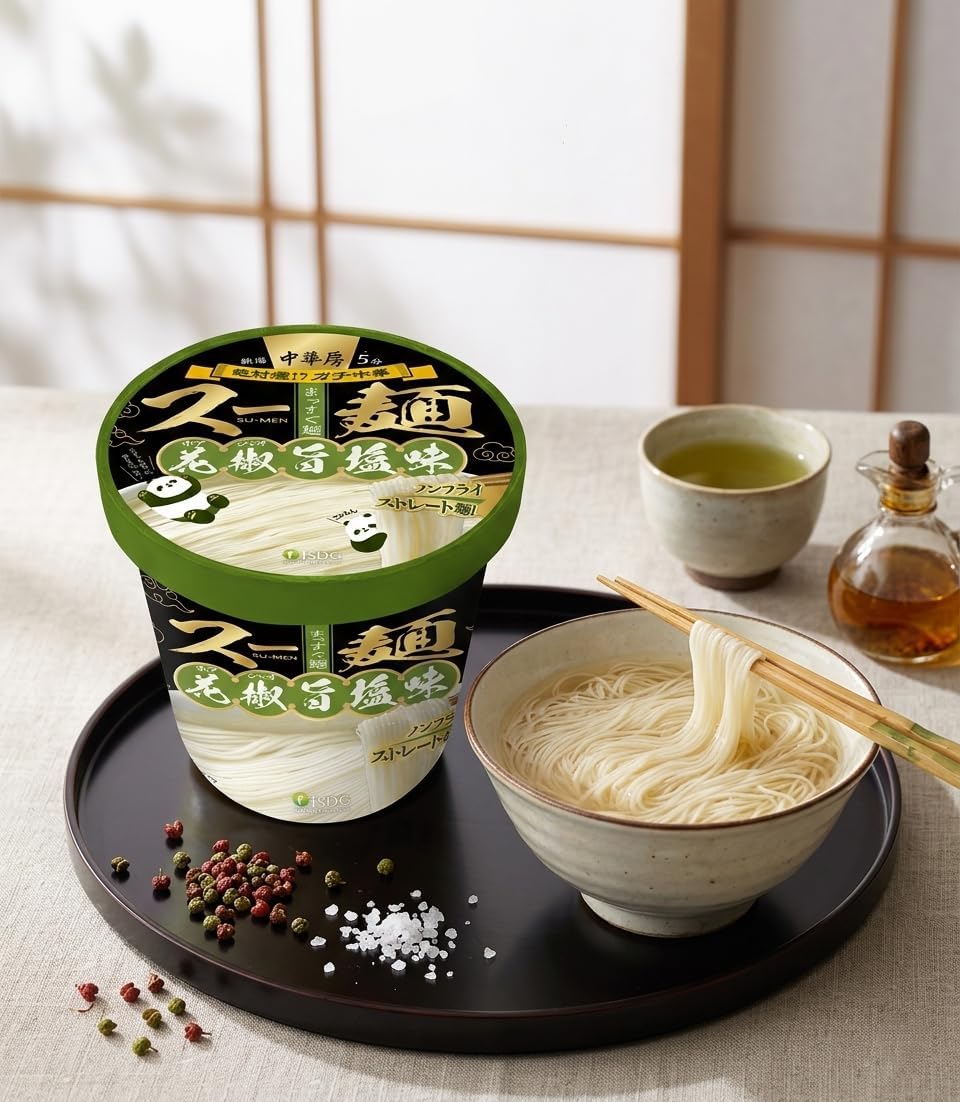 Doctor/Food Source, Chinese Style Suu Noodles, Flower Pepper, Salt Flavor, Tanrei Soy Sauce Flavor, Non-Fry, Instant Cup Noodles, Straight Noodles, Smooth Texture, Low Calories, Night Food, Snacks