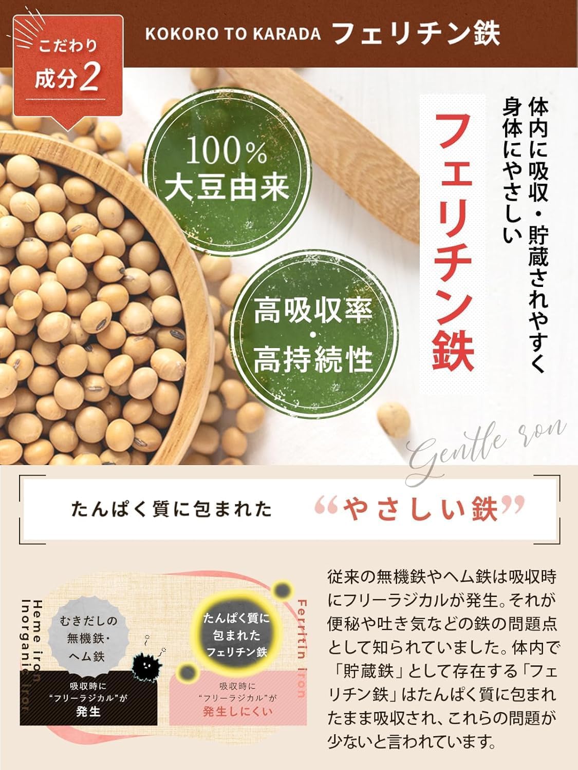 Ferritin 10 Kokoro and Body, Children's Iron, Feritin Iron, Organic Protein, Powder, Additive-Free, Organic JAS USDA 8.8 oz (250 g)