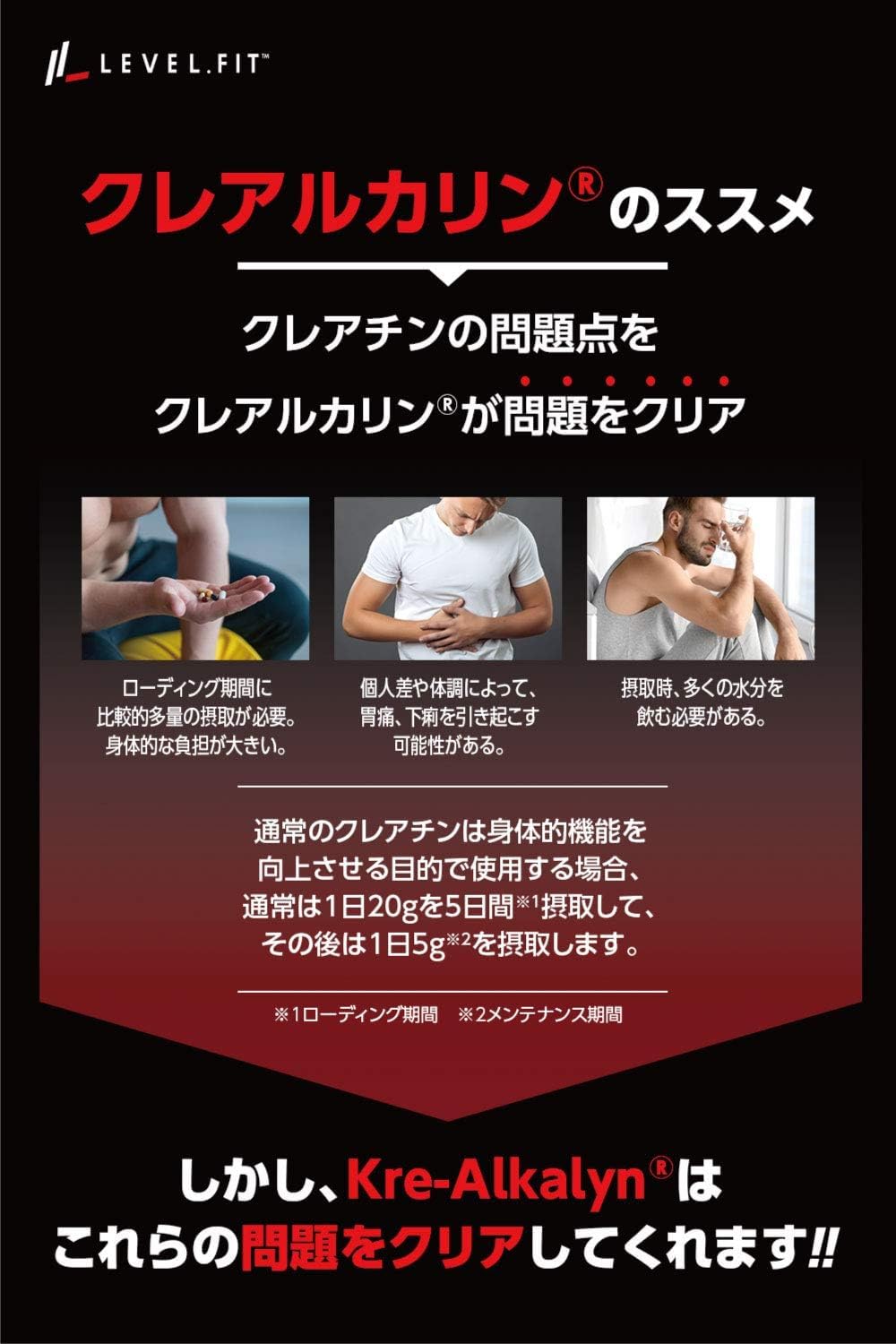 LEVEL.FIT Crealkaline Capsules, High Purity Creatine Monohydrate, Made in Japan (Anti-doping Certified), 90 Capsules (30 Day Supply)