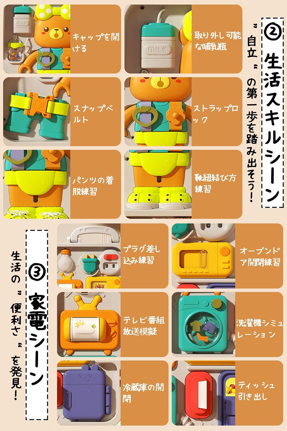 Baby Busy Box, Baby Toy, 1 Year Old, 2 Year Old, 3 Scenes, Music Light, Fingertip Play, English Learning & Life Skill Development, Birthday Gift, Girls, Boys, Christmas Gift, Foldable, Portable