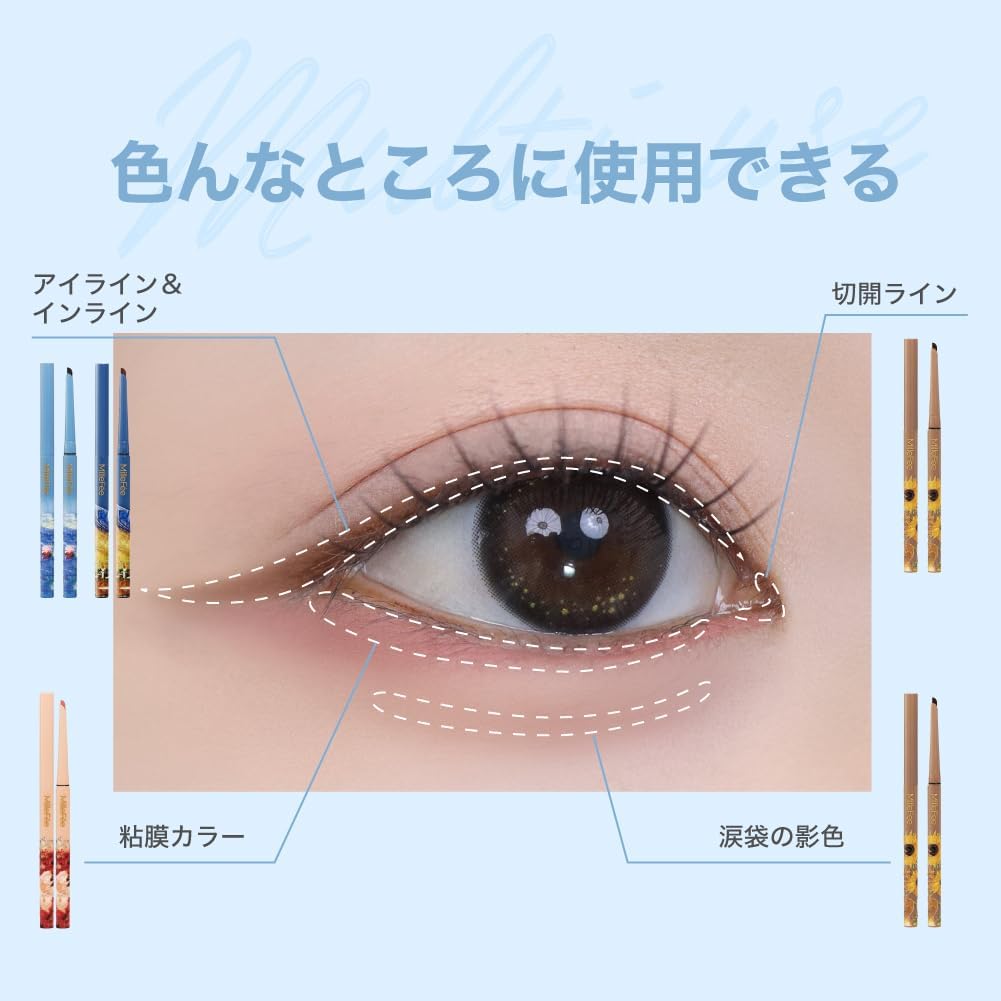 Milfie Painting Gel Eyeliner (04 Chiffon Pink), Diagonal Cut, Ultra Fine, Fine Point, Gel Liner, Pencil, Eye Line, Eye Makeup, No Falling, Waterproof, Slit Line, Mucosa Line, Mucosa Color, Painting