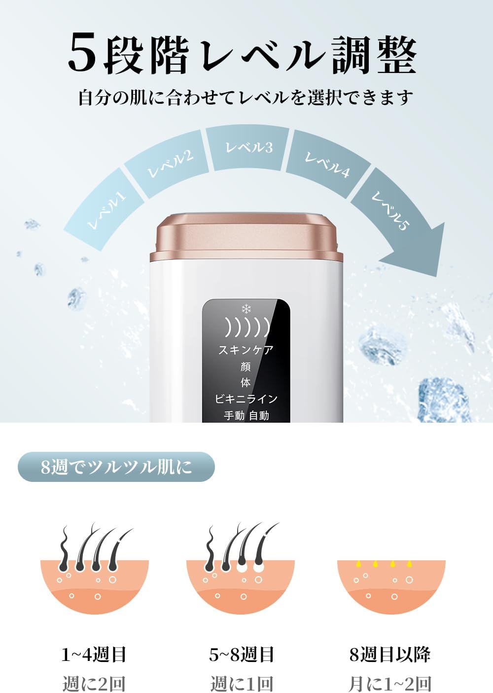 Sumiren Epilator, Painless Hair Removal, IPL Epilator, Men's, Beard, 990,000 Rounds VIO Compatible, Home Use, 5 Adjustable Levels, Lightweight, Manual/Automatic Mode, Light Beauty Device, Continuous