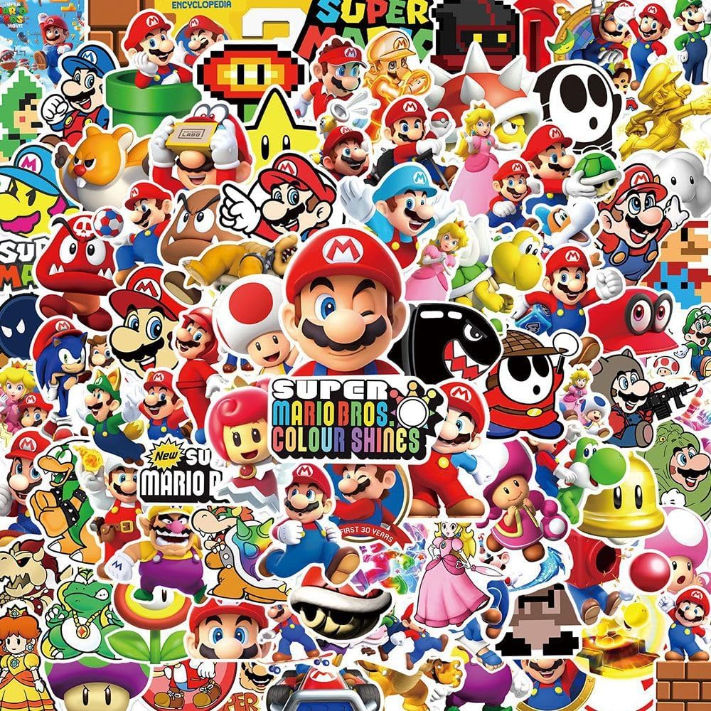 Mario Super Mario Sticker Collection Sticker Set, Anime, Manga, Cute, Notebook, Children's Stickers, Waterproof PVC Stickers, Character Goods, Popular, Pictures, Gift, DIY Decoration, Letter, Mobile