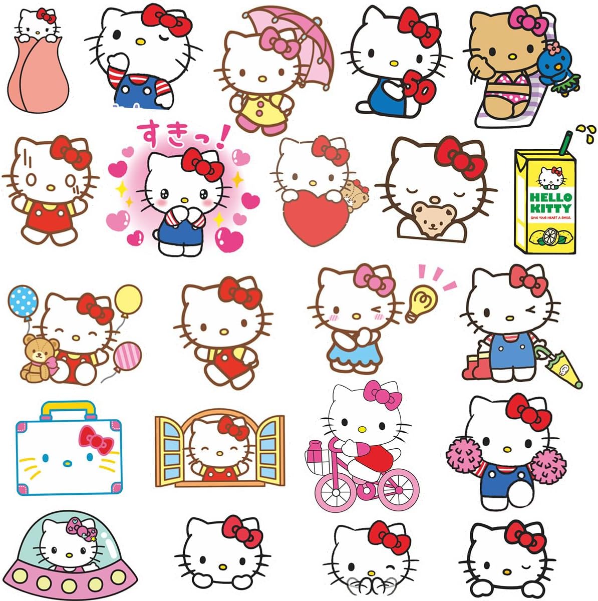 For Hello Kitty Stickers, Set of 100, Cute Anime for Crayon Shin-chan, Waterproof Decal, Cute, Fashionable, Cartoon, DIY Sticker, Reward Sticker, Birthday Gift, New Year Gift