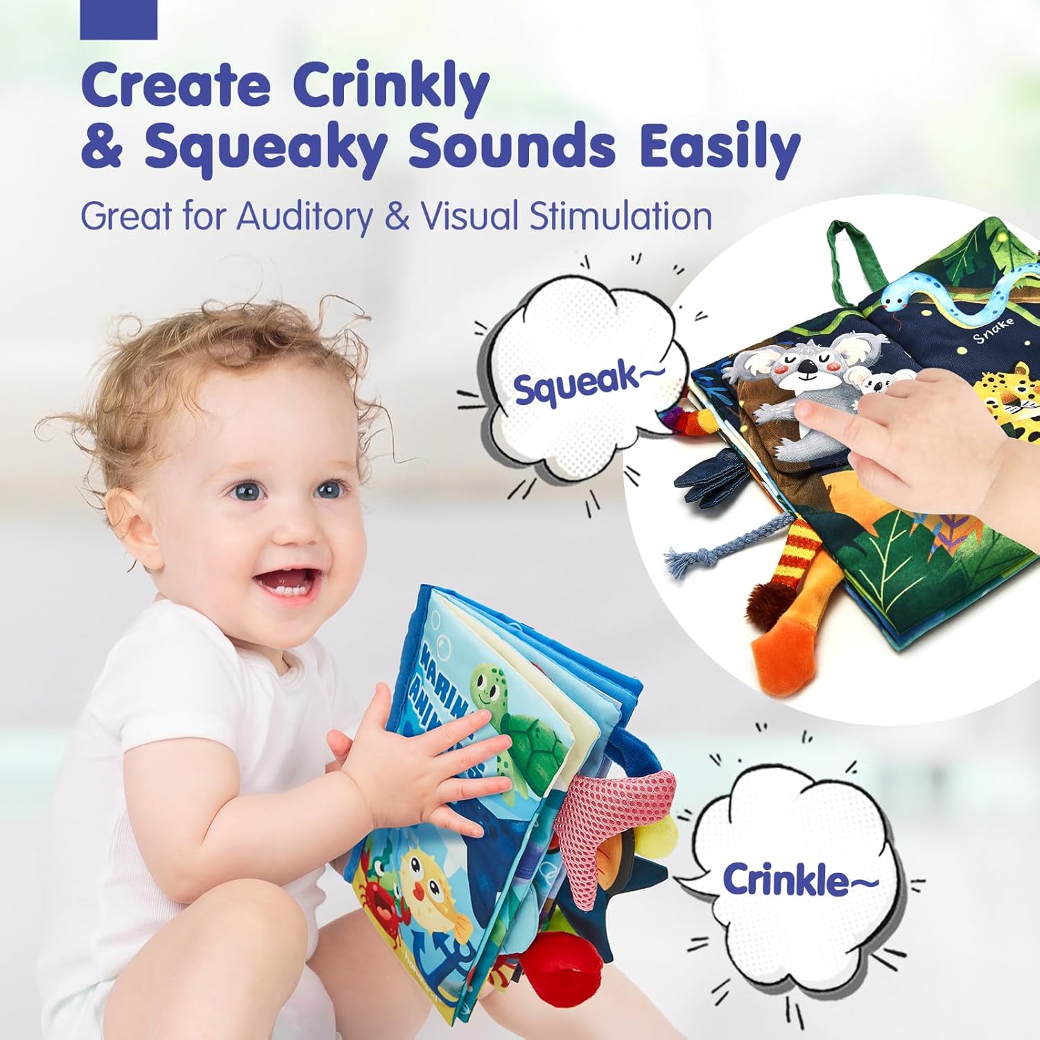 Hahaland Baby Cloth Book 0-3-6 Months Baby Stroller Toy 8-9 Months Set of 2 Soft Crinkling Sound Best Gift for Newborn Baby Boys Girls