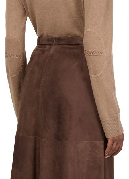 S MAX MARA Cipria in suede leather midi skirt - Image 5
