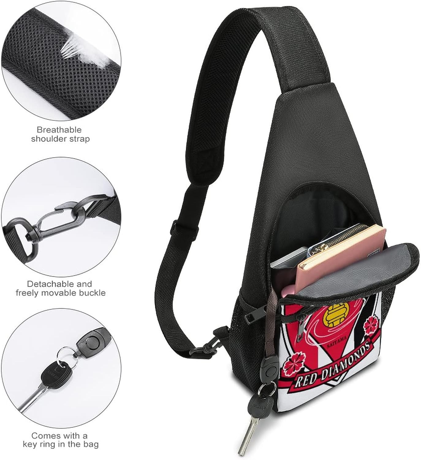 Urawa Red Diamonds Shoulder Bag, Crossbody Bag, Sports, Large Capacity, School Bag, Backpack Bag, Events, Anime, Moe Goods, Multifunctional, Work or School, Travel, Lightweight, Unisex, Gift