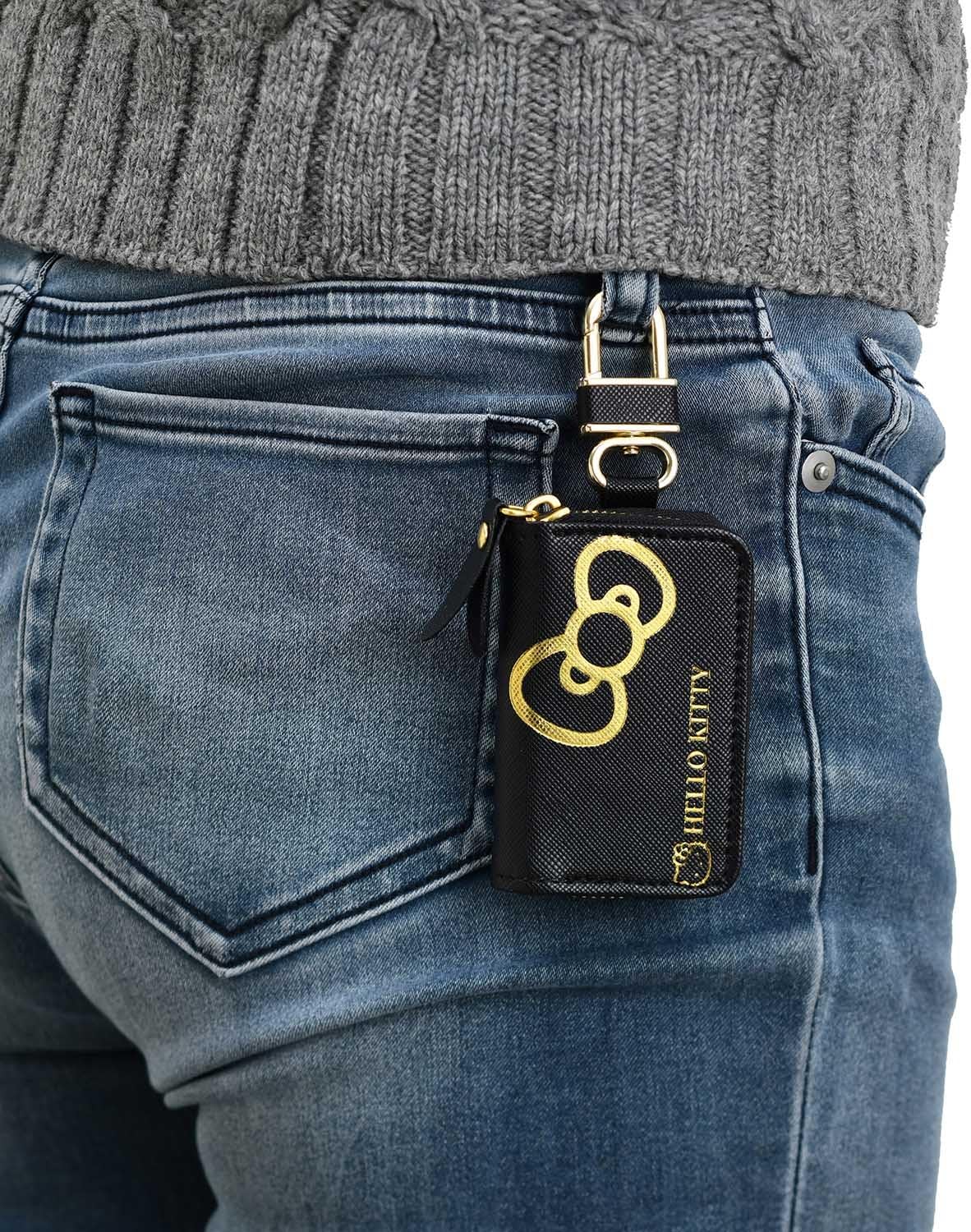 SEIWA KT523 Hello Kitty Car Smart Key Case, B&G, Black + Gold