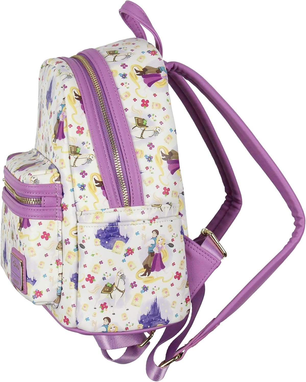 Loungefly Disney Tangled Rapunzel Flynn Ryder y Maximus - Mochila pequeña con estampado completo