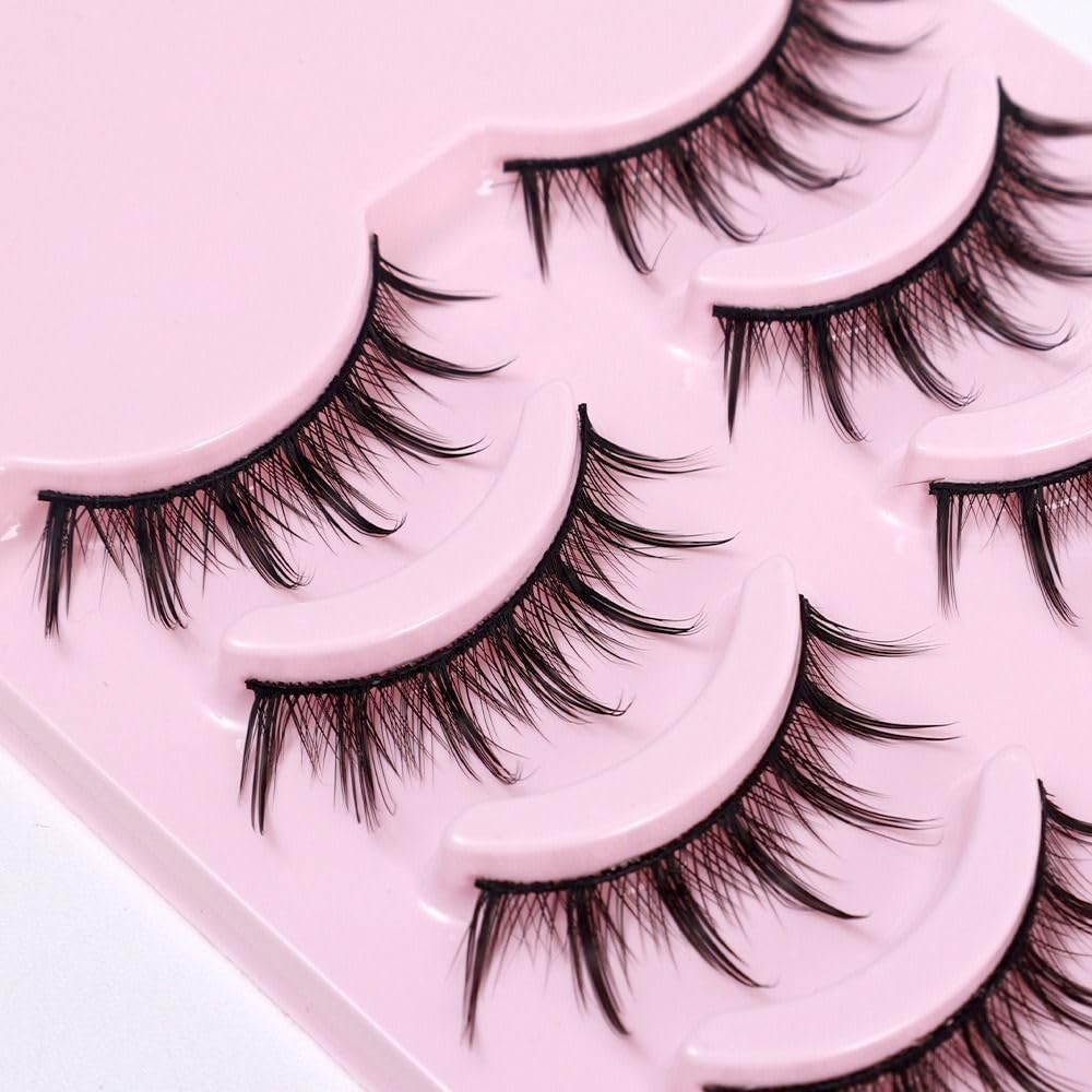 5 Pairs False Eyelashes, For Upper Eyelashes, Natural Black Core, Soft Core, Ultra Lightweight, Soft, Handmade, Reusable, Thin Makeup, Lifestyle Makeup, 0.5 inch (12 mm), Full Strip Eyelashes for