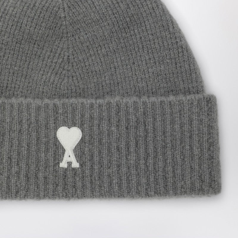 Ami Ami Paris Ami De Coeur Grey Wool Beanie - Image 5