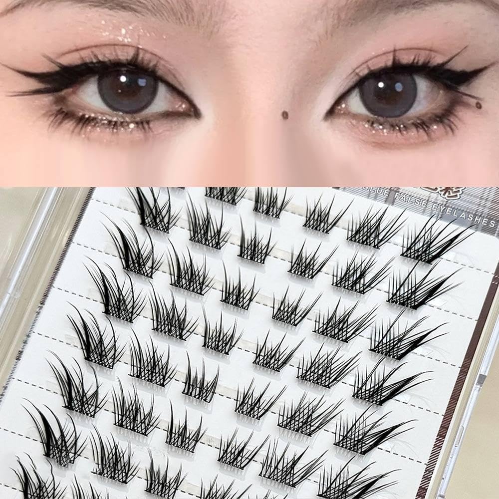 No Glue Foxeye Effect Fluffy False Eyelashes Reusable Self Adhesive Eyelash Cluster Thick Wings DIY Eyelash Extensions Individual Eyelashes Daily Use