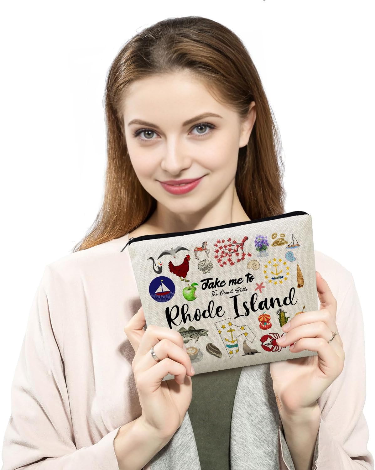Bolsa de maquillaje Take Me To Rhode Island, bolsa organizadora de lona pequeña con cremallera, bolsa de cosméticos de Rhode Island, regalo de viaje para mujeres, amigos, familias