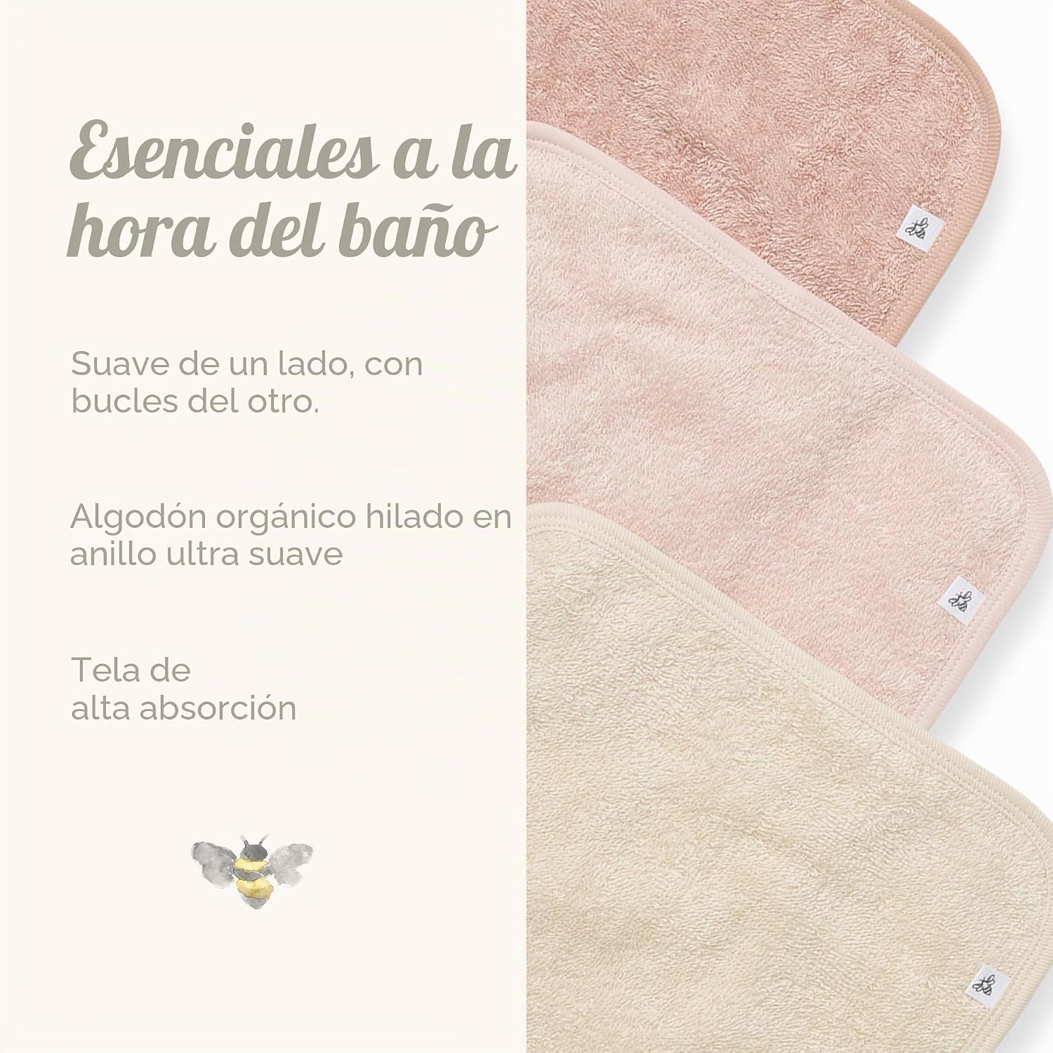 Toallitas de baño para bebés Burt's Bees Baby, 100% algodón orgánico, tejido de rizo suave y súper absorbente y tela de rizo tejida | Los paños de baño suaves y suaves de rizo 100 % algodón orgánico son los esenciales perfectos para el baño