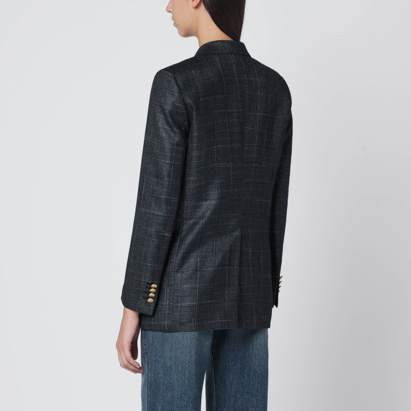 Tagliatore Tagliatore Black Double Breched Checked Wool Blazer - Image 5