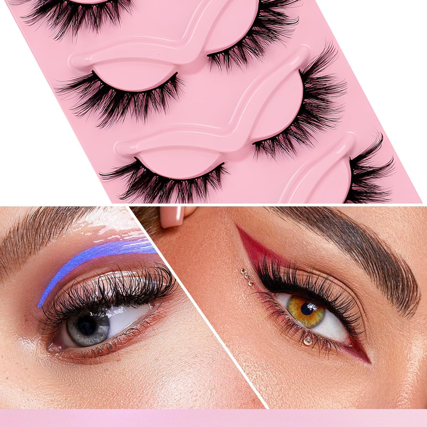 WALWAL Fox False Eyelashes - Natural Curly 3D Volume Fake Mink Lashes, Perfect for Cat Eye Makeup! Fluffy, Light and Attractive (Fox Style F, 5 Pairs)